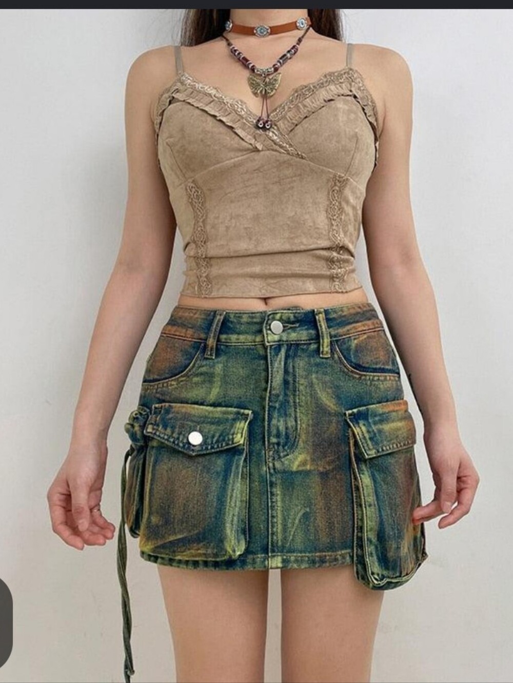 Daisy DAISY jean Skirt Very Stretchy 1-2X Green Orange Blue Cool Pockets NWT